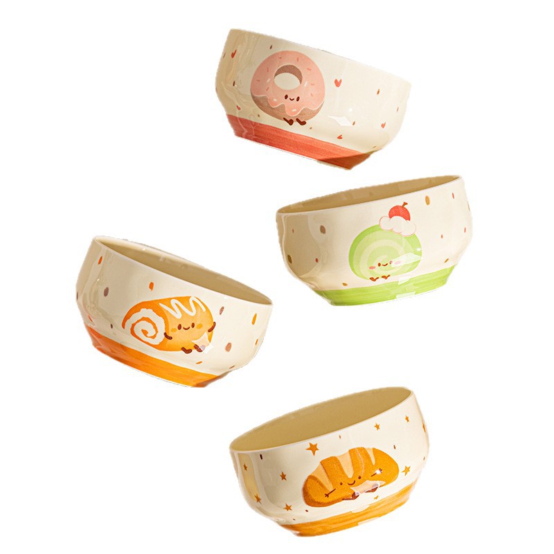 Cute de dibujos animados bajo vidriado vajilla de cerámica para el hogar nuevo tazón de arroz horneado de alto valor tazón de sopa tazón de cerámica exquisito