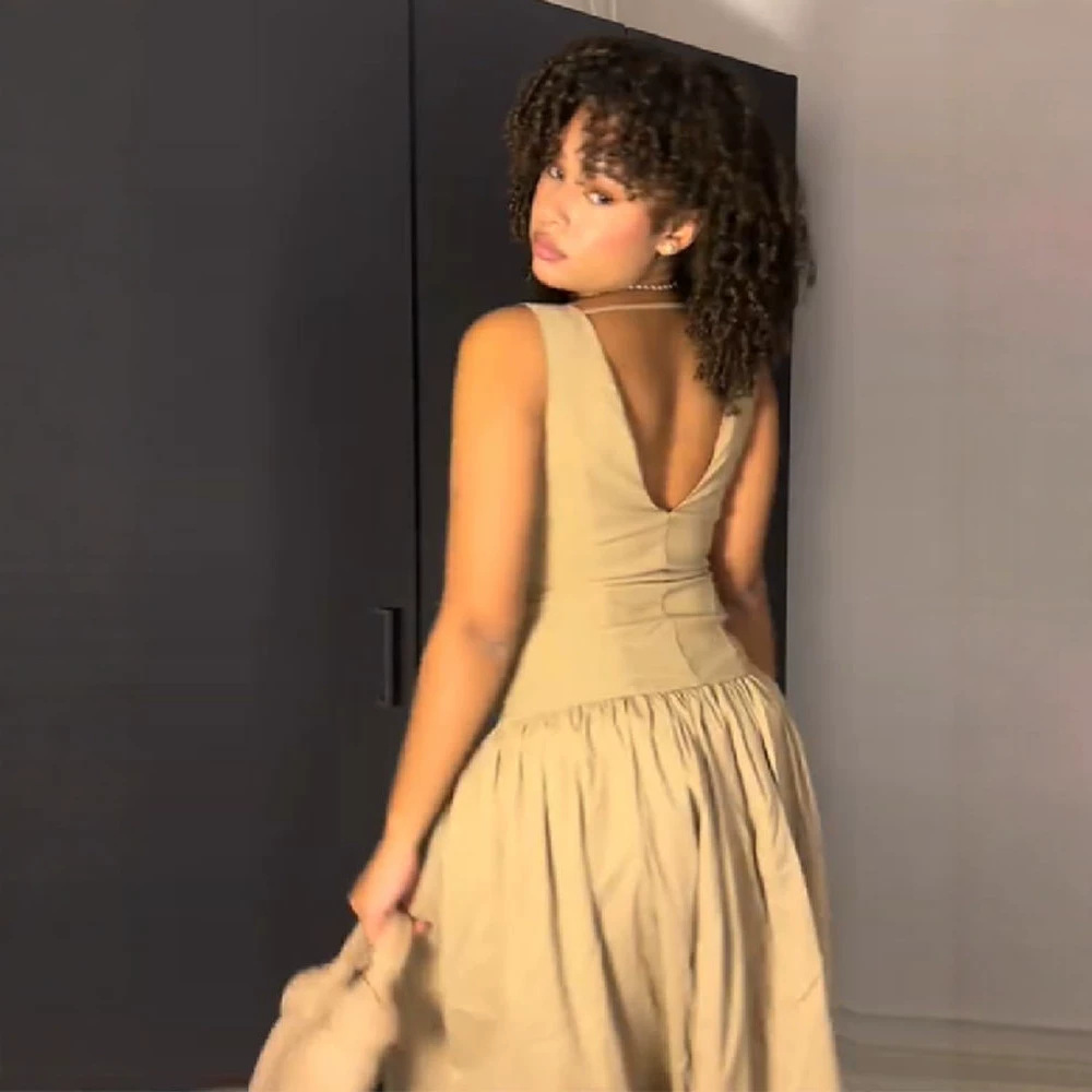 French Style Solid Hollow Out Sleeveless Waist Cinched Dress Women's Single Breasted Slim Fit Mid Length Vacation Long Dress_ecoleips.com
