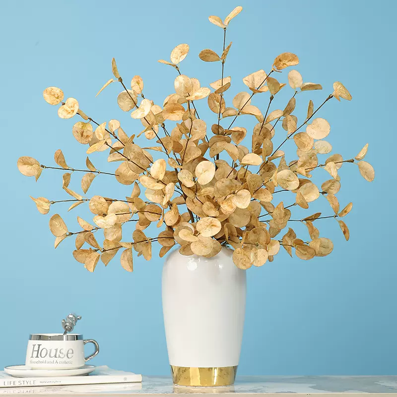 跨境热销品尤加利叶仿真绿植摆件婚庆家居摆件桉树叶拍摄道具批发