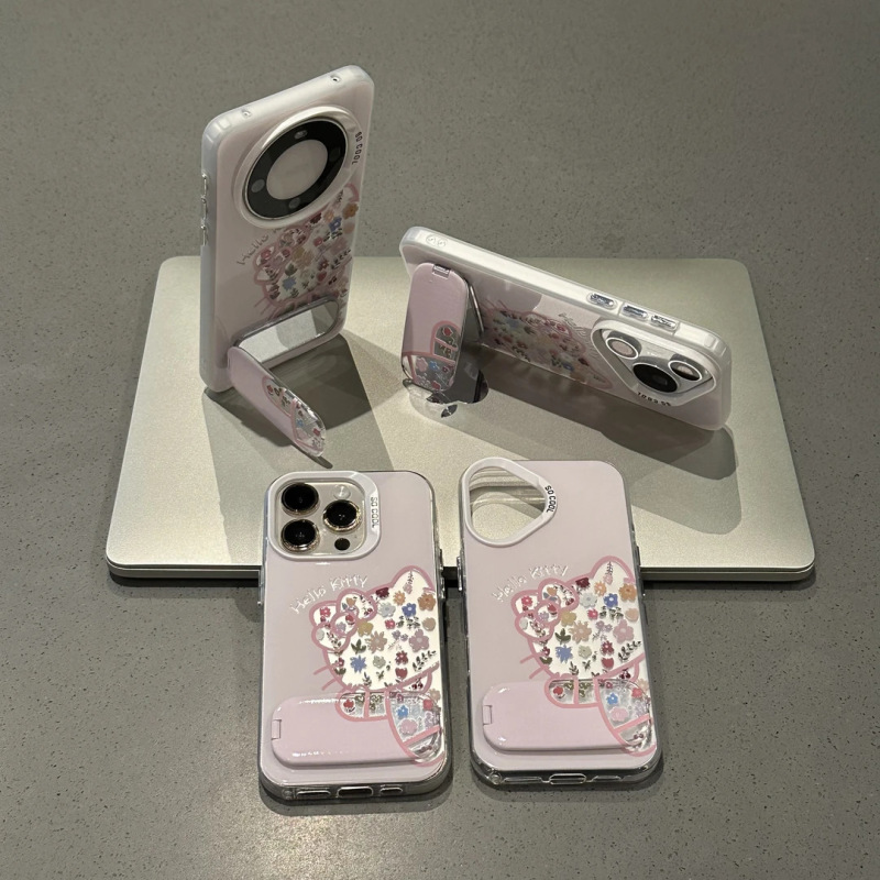 镂空碎花Kitty猫适用iPhone16/17手机壳14彩银IMD15/13女12支架xs|undefined