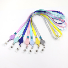 Telescopic easy-pull buckle long lanyard polyester solid color thin long rope work permit campus card holder document holder lanyard