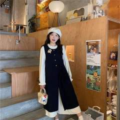 秋冬甜美风叠穿连衣裙套装女2025新款开叉外搭背心裙复古中长裙