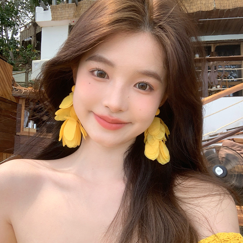 夏日海岛度假风花瓣耳钉超仙甜美气质耳环旅游拍照氛围感耳饰|undefined