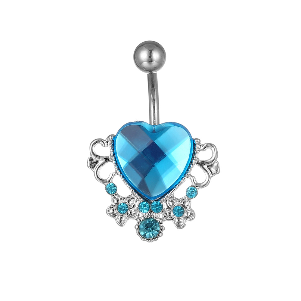 Heart-shaped Gemstone Belly Button Ring For Women Silver Piercing_voghion.com