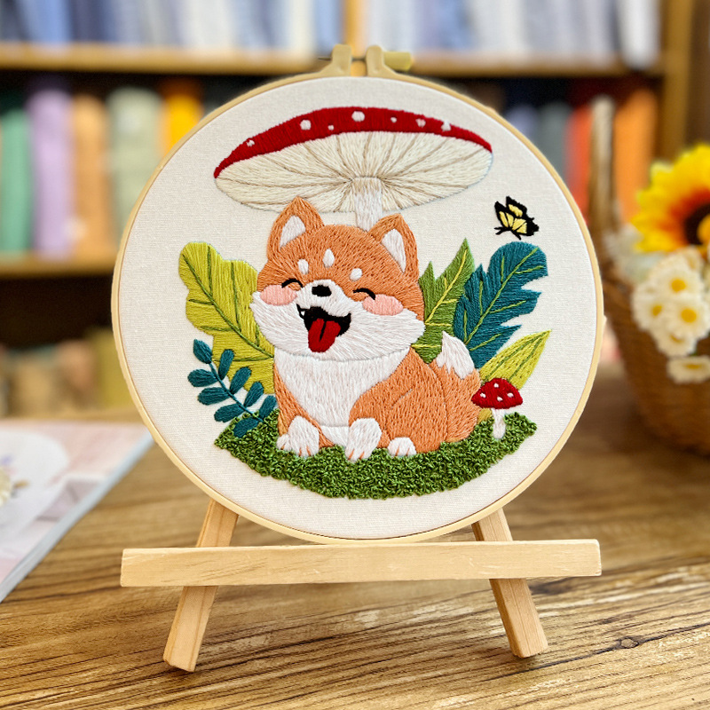 Cachorro de dibujos animados pintura colgante paquete de material de bricolaje bordado a mano flores y plantas de estilo europeo animales pintura pequeña en inglés pintura simple Lu bordado pintura
