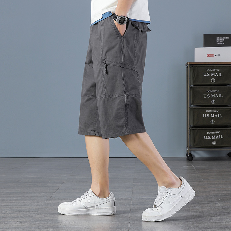 Men's Cargo Pants Loose Large Size Dad Outfit Summer Cotton Casual Medium Pants Capri Pants Men's Shorts