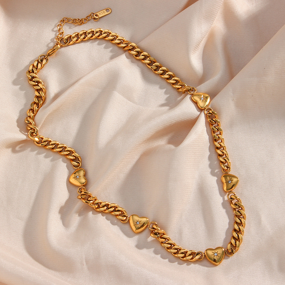 Fashion Heart Shape Stainless Steel Necklace Plating Zircon Stainless Steel Necklaces_colorza_5