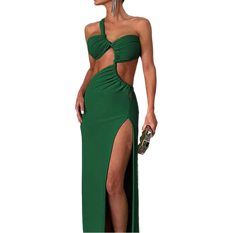 Nuevo vestido de verano 2026 para mujer, estilo europeo y americano, de moda, con un solo hombro descubierto y abertura, vestido largo de verano para mujer image 1