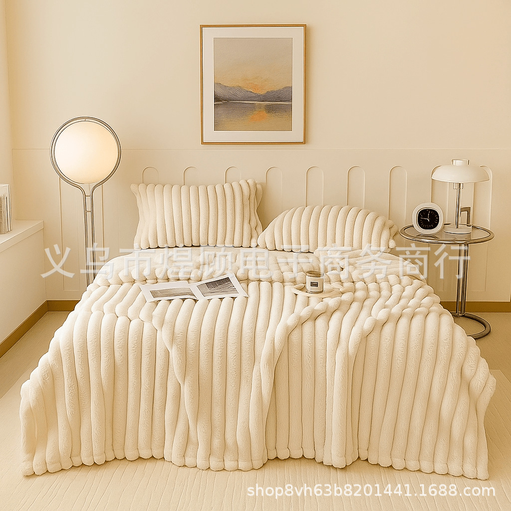 New Rabbit Fur Plush, Cross-Border Export, Striped Texture, Oversized Blanket, Airplane Blanket, Nap Blanket, Sofa Blanket