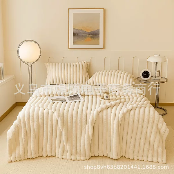 New Rabbit Fur Plush, Cross-Border Export, Striped Texture, Oversized Blanket, Airplane Blanket, Nap Blanket, Sofa Blanket