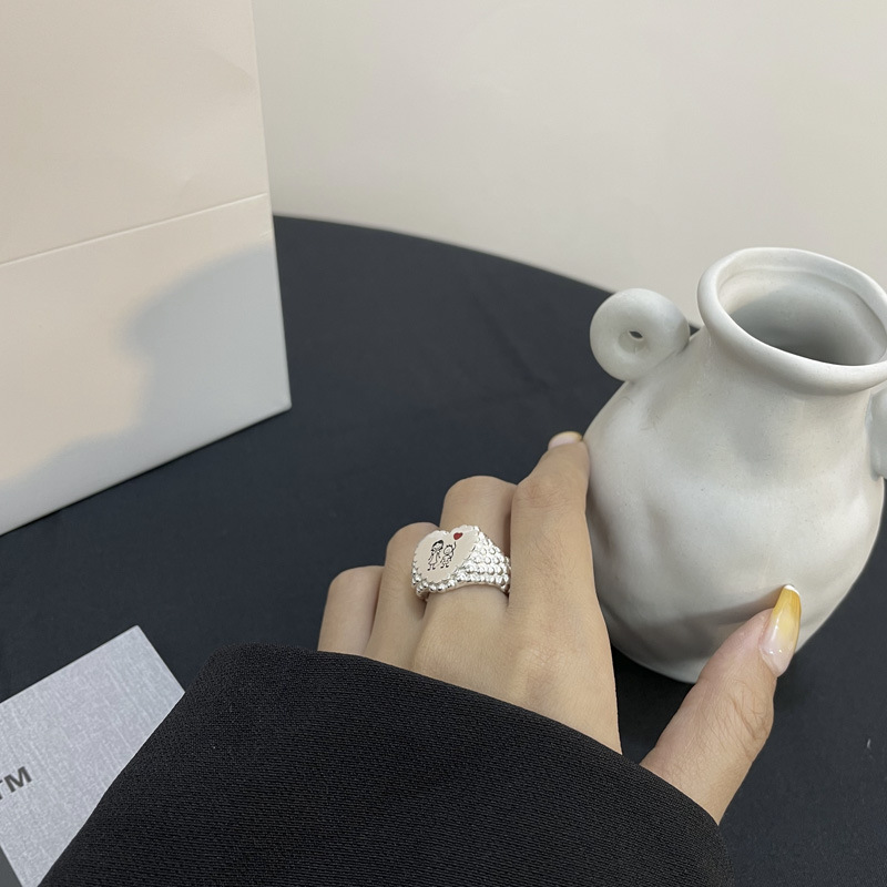 Fashion 925 sterling silver sketch parent-child heart-shaped ring pineapple particle edge open ring