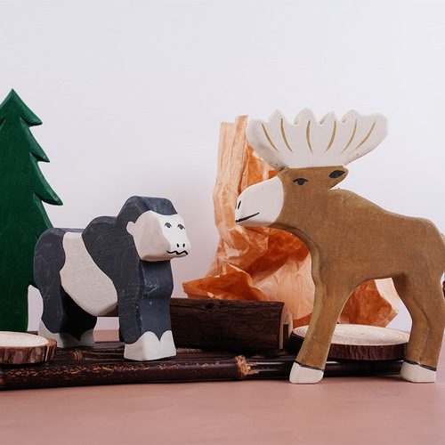 Children's wooden animal figure decorative craft, cute home decor, living room TV stand office desk ornament