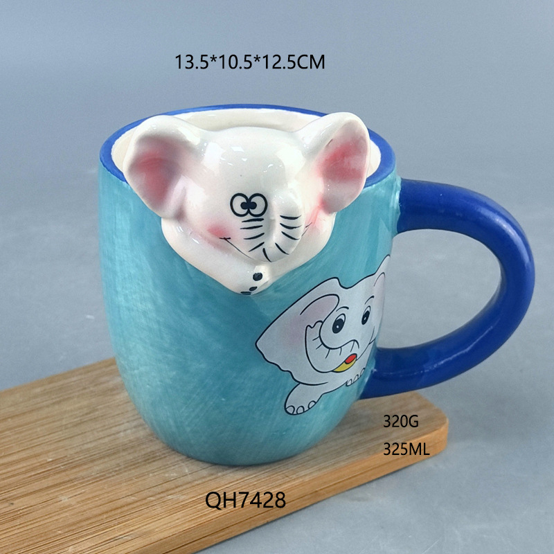 Cerámica creativa 3D animal relieve elefante taza de café regalo de mano taza roja de dibujos animados adorable taza de alto valor facial