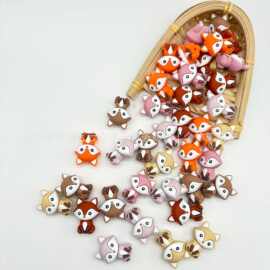 跨境现货热销卡通狐狸食品级硅胶珠婴儿牙胶饰品配件钥匙扣串笔