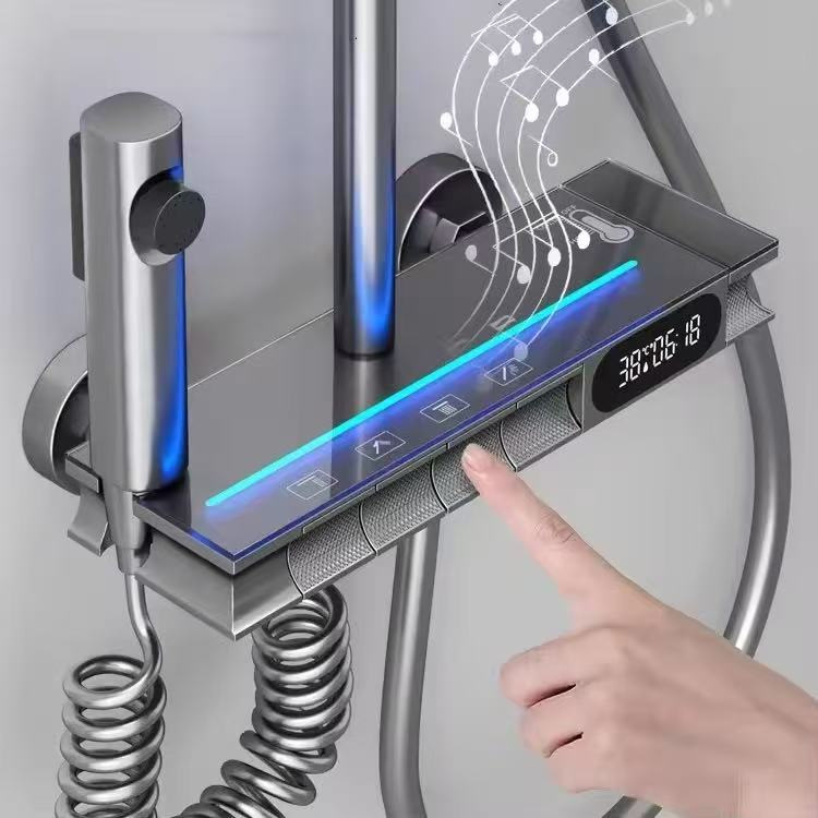 Gisto gris ducha digital baño doméstico presurizado baño frío y caliente ducha al por mayor transfronteriza