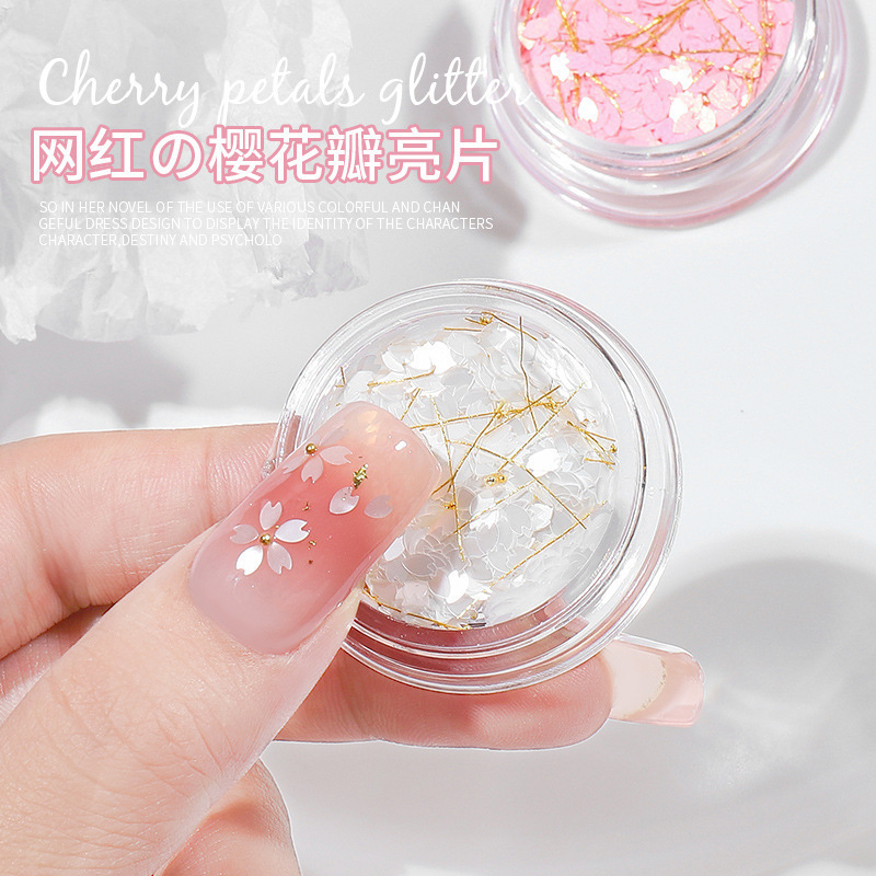 Internet Celebrous White Sakura Petals Sequins All-match Japanese Girl's Heart Flash Steel Beads Gold Line Mixed Nail Decoration Patch Internet Celebrous White Sakura Petals Sequins All-match Japanese Girl's Heart Flash Steel Beads Gold Line Mixed Nail Decoration Patch