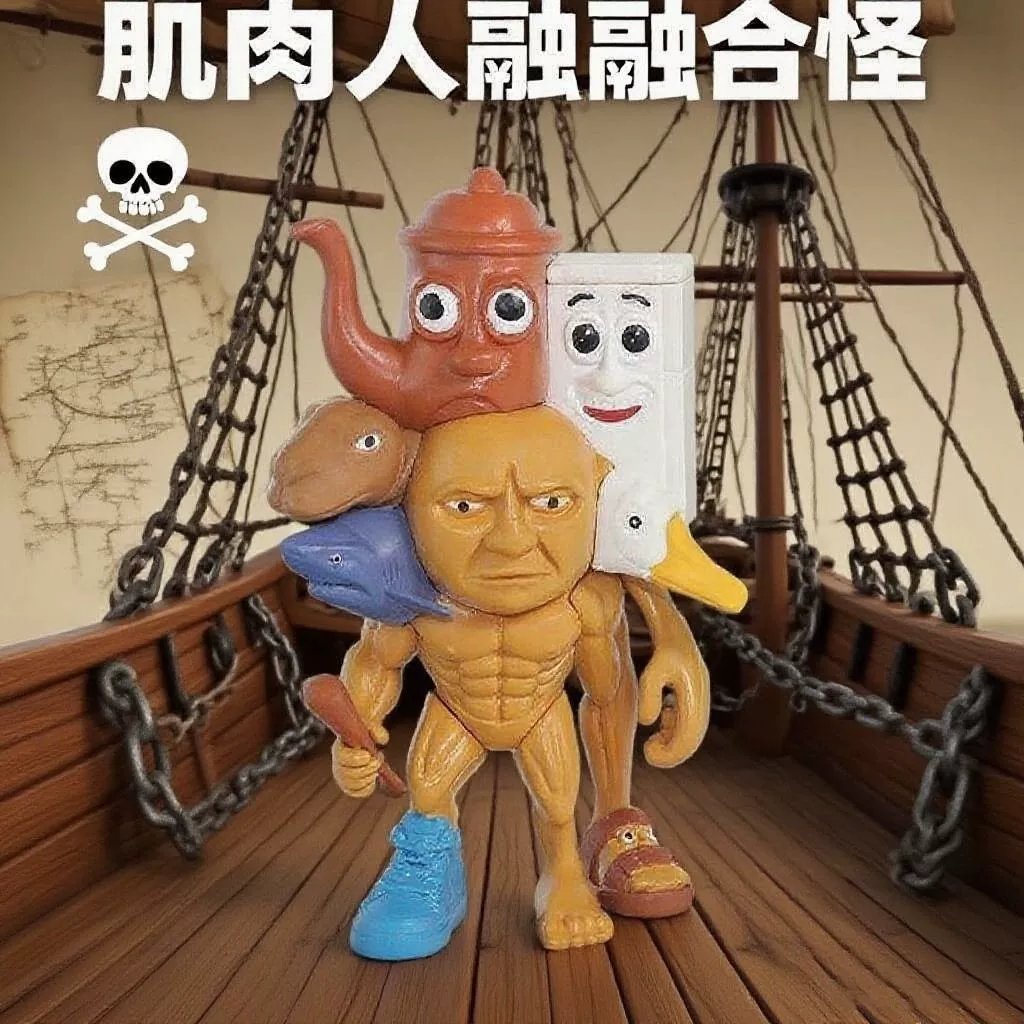 Золотая версия фигурки монстра иностранного AI Shan Hai Jing, монстр-слияние версии палка-человек Tongtong акуломатик