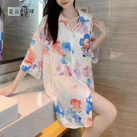 2026新款性感冰丝睡裙女性感开衫宽松女睡衣夏天V领高级感可外穿