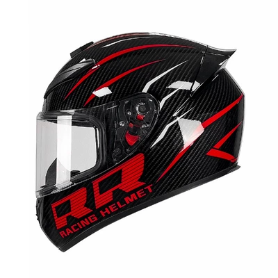 Four-Season Helmet, Foreign Trade | Motorcycle Safety Supplies - qk111-black-and-red-double-r-with-transparent-lenses-s