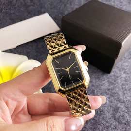 时尚全金钢带手表 菱格纹方形石英女表 通勤轻奢奢华复古高级腕表