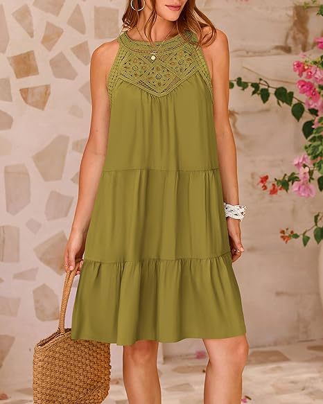 Women's Regular Dress Simple Style Halter Neck Lace Sleeveless Solid Color Knee-Length Holiday Daily display picture 13