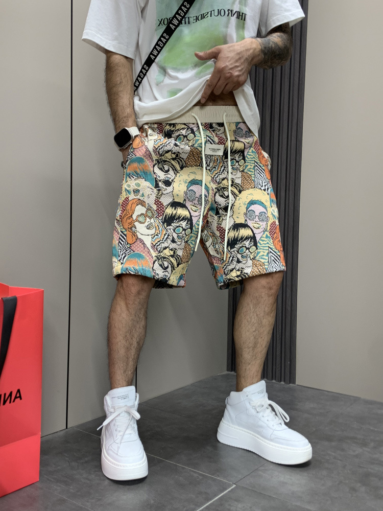 Men's Streetwear Shorts With Premium Print, Straight Cut 5-Inch Casual Shorts, Lightweight Summer Hip Hop Fashion Shorts For Outdoor Daily Wear_viptrois.com