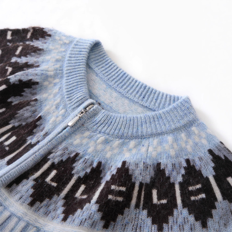 Thickened Cashmere Cardigan for Women 2025 Autumn and Winter Fair Isle Style Jacquard Zipper Knitwear Knitwear Jacket Top