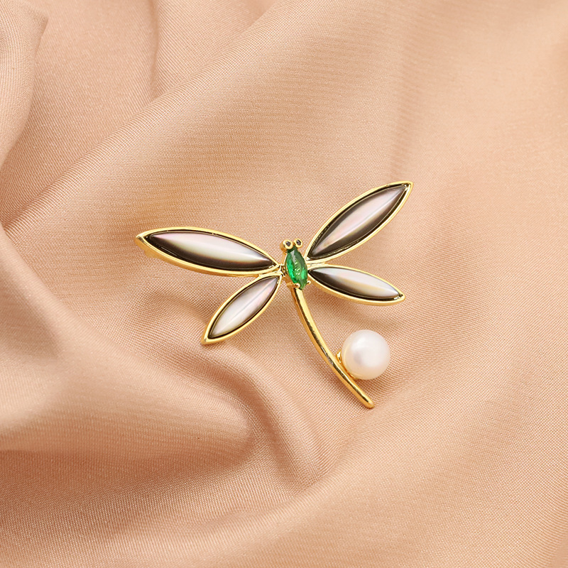 Broche de La Perla natural plateado 18K oro micro incrustaciones ZIRCON libélula negro ramillete hembra pin soporte vacío joyería artística femenina image 3