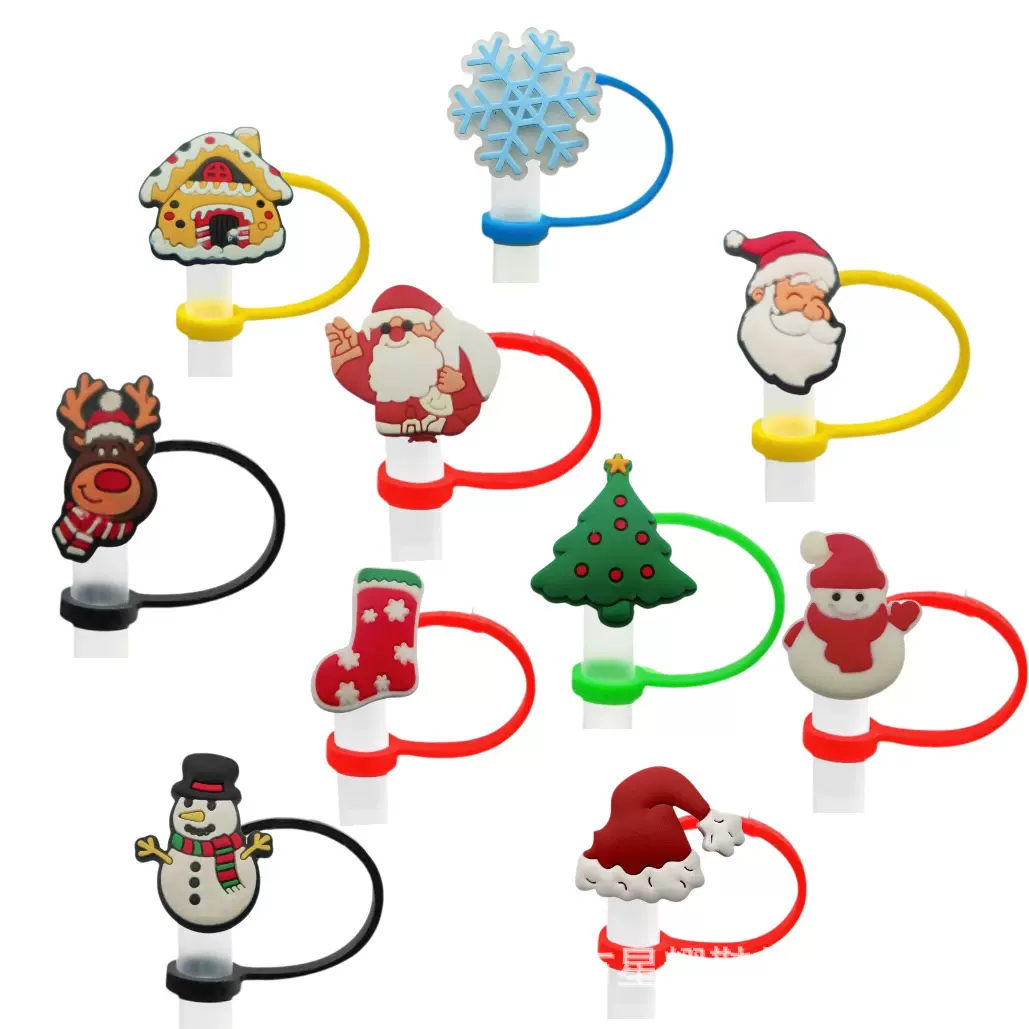 圣诞节主题吸管帽吸管塞食品级硅胶防尘塞diy吸管配饰现货批发