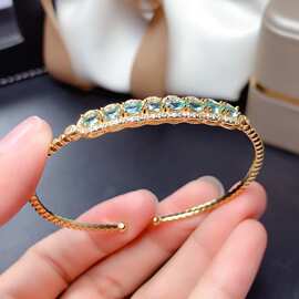 跨境天然磷灰石手镯S925银镶嵌主石3*4百搭网红爆款女饰批发