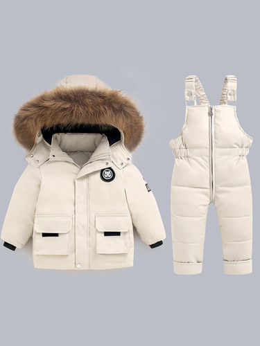 Baby and Toddler Winter Silk and Wool Set, Baby Harness Pants, Thick Down Silk Coat Winter Outfit, Two-Piece Set for 1-5 Year Olds