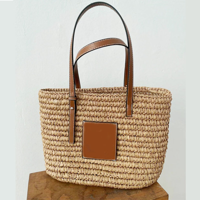 Europe and America Simplicity Fashion weave Straw bag on vacation Casual Ladies PU Large portable shoulder bag