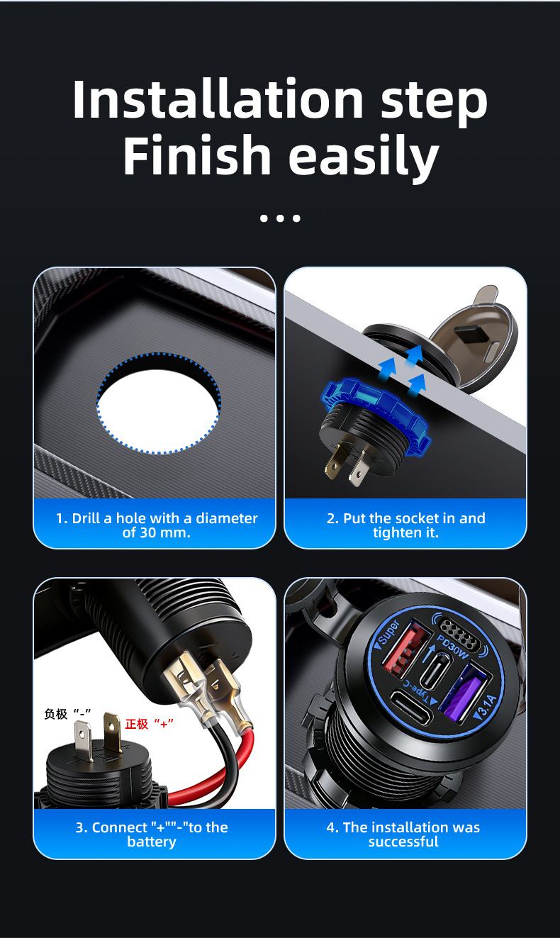 Car and Motorcycle USB Charging Port 12V Cigarette Lighter Modification Car Fast Charger Electric Vehicle Phone Charger