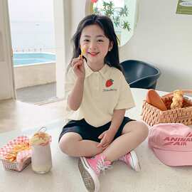 女童翻领POLO衫中大儿童夏季卡通T恤时髦短袖上衣夏装可定制图案