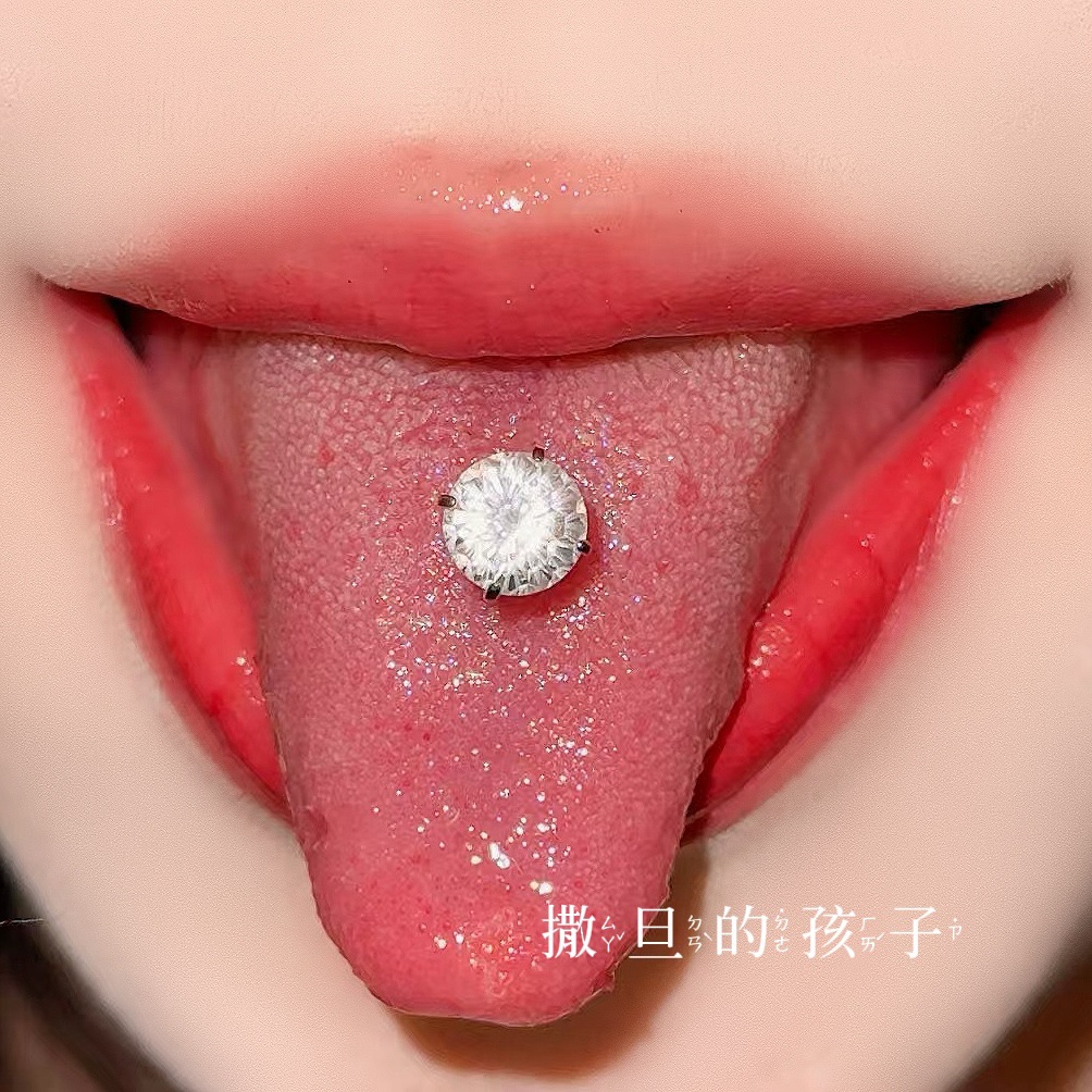 Satan's Child Gilded Half Summer F136 Titanium Alloy Tongue Nail Drink Fireworks Cut Flash Tongue Nail Tongue Ring detail image 2