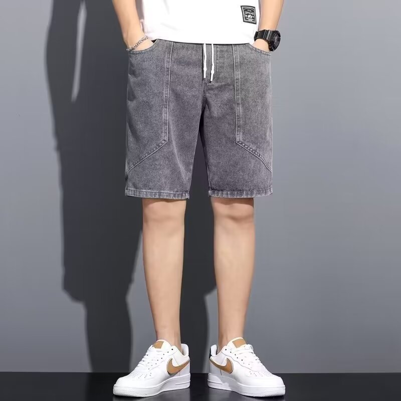 Pantalones cortos de mezclilla de moda para hombres, herramientas japonesas, pantalones sueltos de cinco puntos, pantalones casuales de bolsillo grande, verano