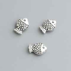 s925純銀泰銀小魚隔珠DIY手工串珠水晶編繩手鍊項鍊散珠飾品配件