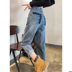 レトロなお父さんのジーパンの女性の夏の2024年の潮流は組み合わせて腰が高くてやせている設計感のダイコンのハーレムのズボンを現します。