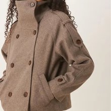 跨境欧美新品高品质毛呢女式外套2025秋冬气质双排扣立领口袋夹克