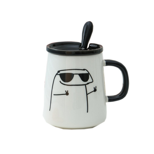 Creative personality spoof ceramic mug drinking water coffee mug with lid spoon for boys and girls household breakfast milk cup