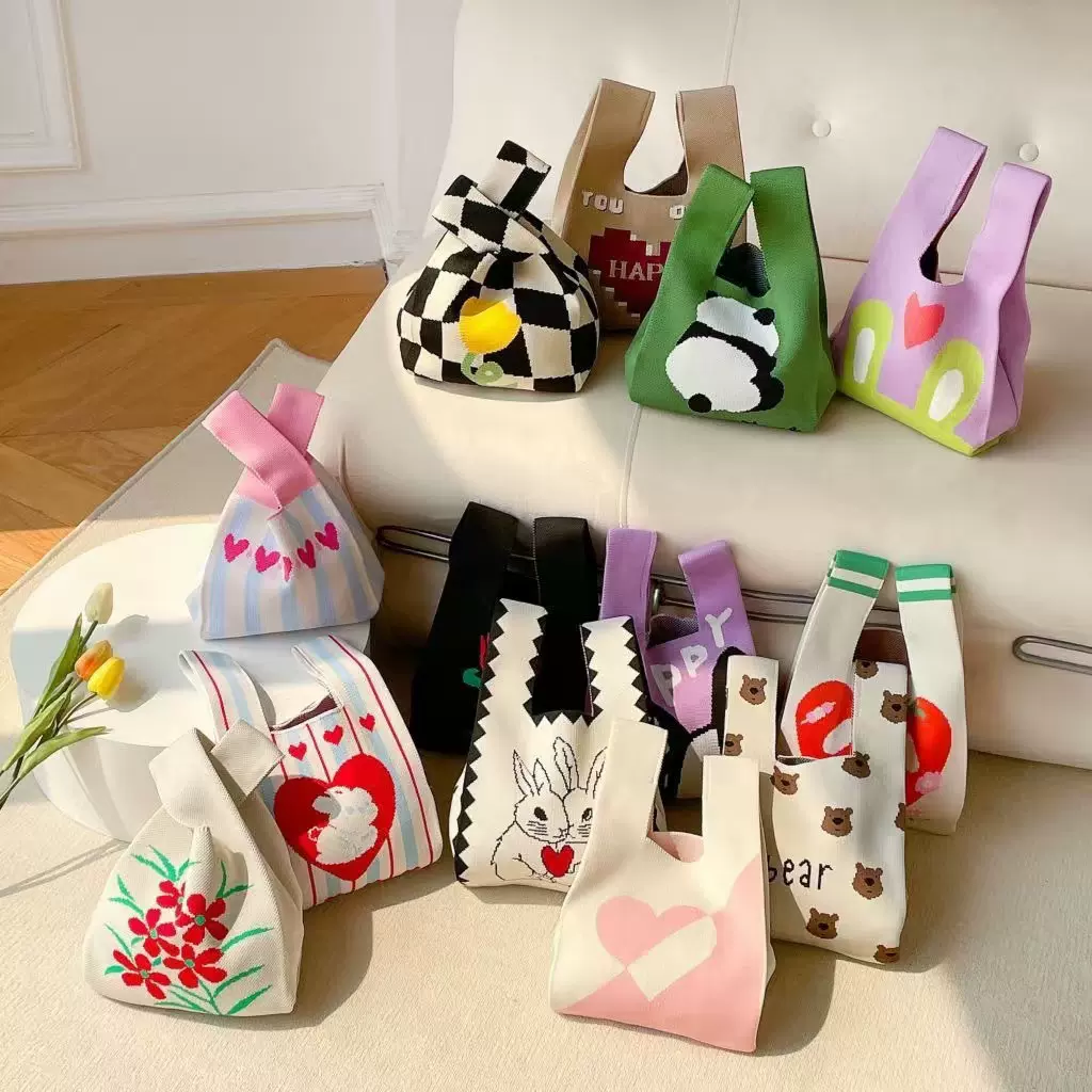 2024新款手提袋女士毛线包针织手拎包蝴蝶结日常休闲百搭 手提包