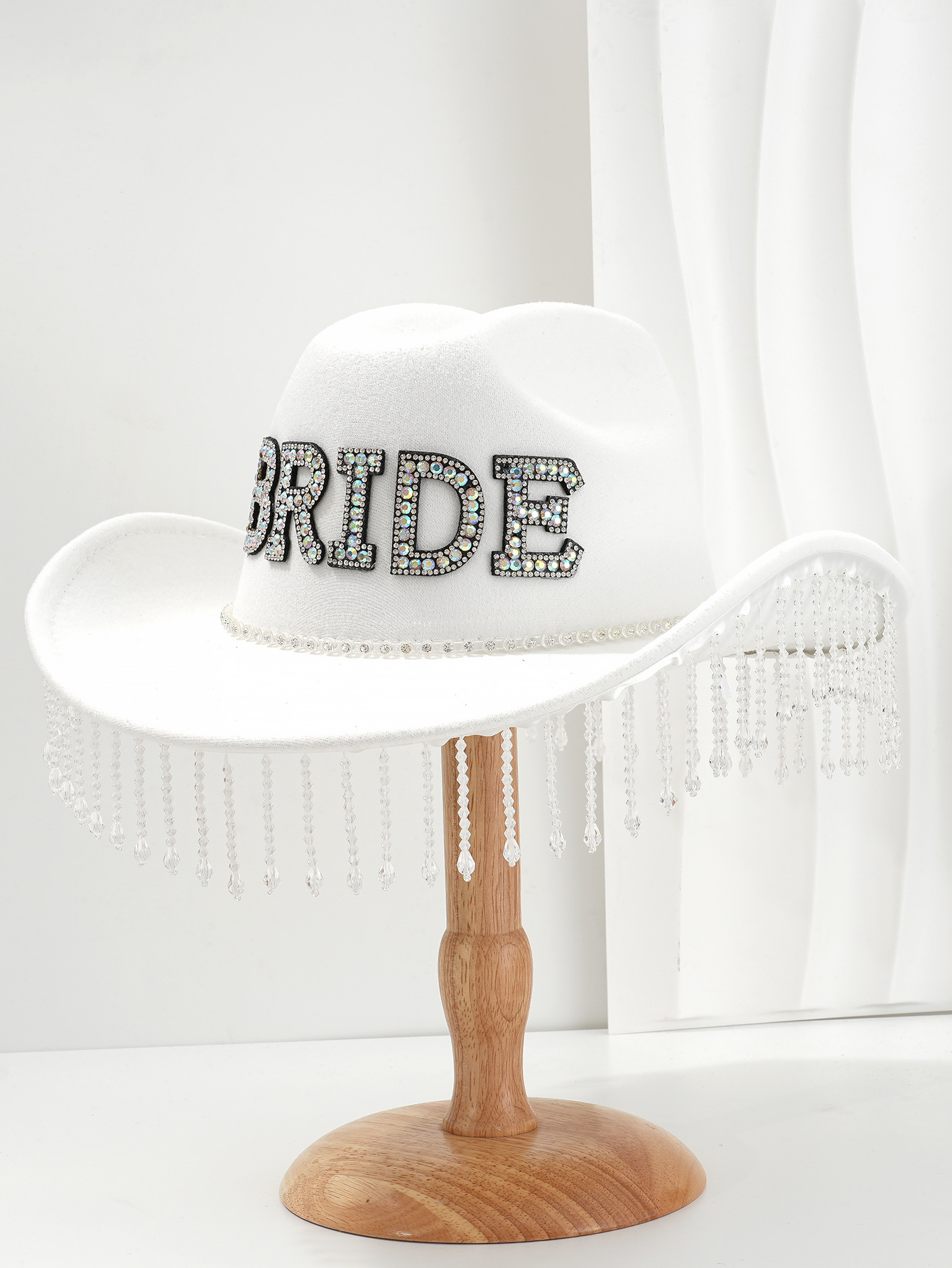 Sombrero de vaquero de fieltro de dama de novia occidental perla BRIDE con colgante de cristal bordilla sombrero sombrero de jazz image 9