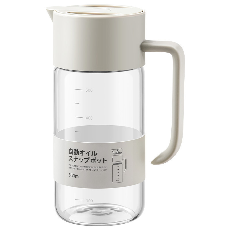 日本LISSAガラスオイルポット大容量防漏醤油酢高ホウ素シリコンプッシュ式自動開閉550ml|undefined