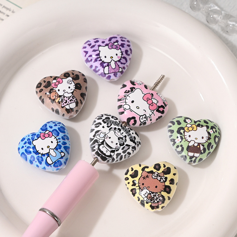 Heart-Shaped Leopard Print Kt Cat Beads with Through-Hole Design DIY Phone Chain Bag Charm Keychain Beaded Pen Accessories Wholesale Heart-Shaped Leopard Print Kt Cat Beads with Through-Hole Design DIY Phone Chain Bag Charm Keychain Beaded Pen Accessories Wholesale
