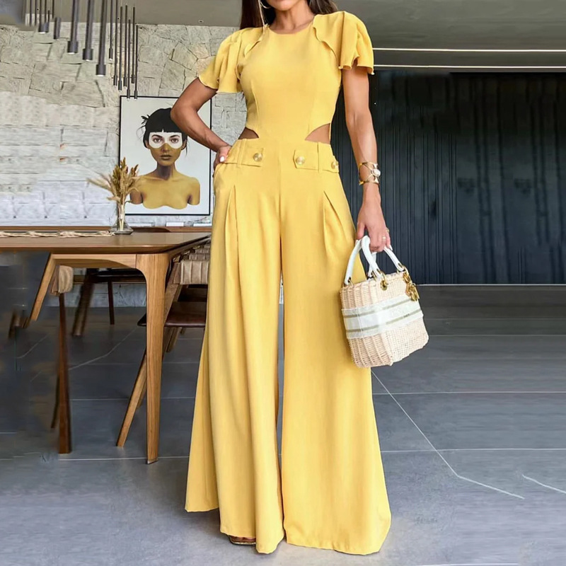 Jumpsuit in yellow on model