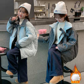 冬季女童夹棉外套冬装新童装儿童女孩菱格绗线两面穿棉衣棉袄洋气