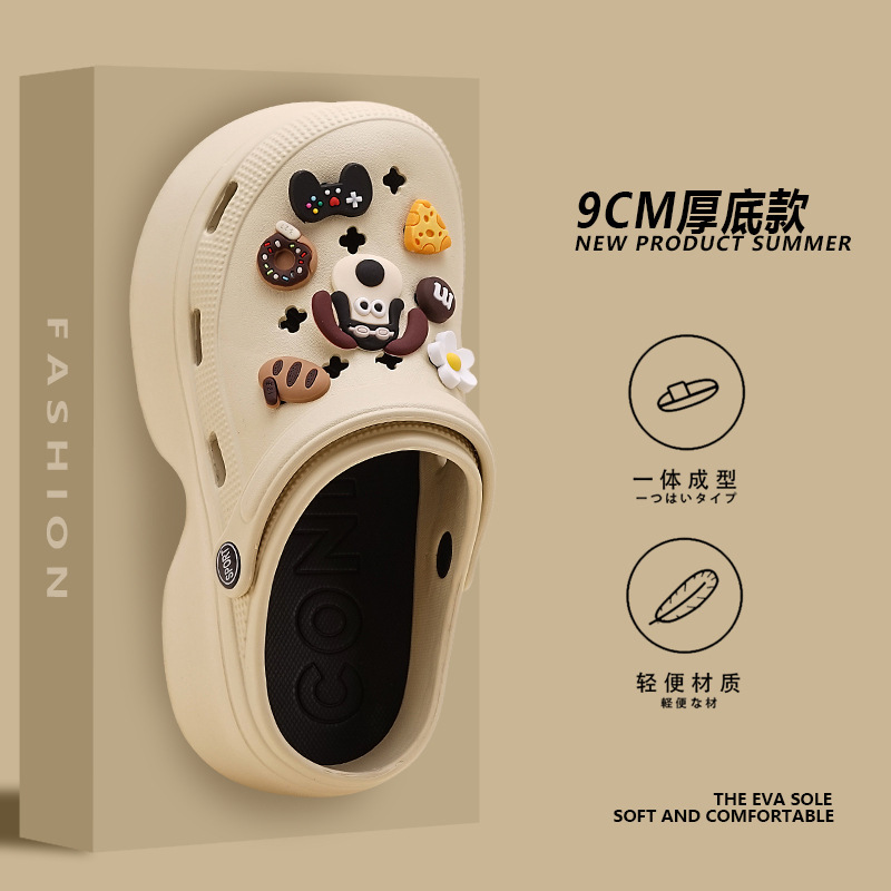 Hole Shoes Women's Open-mouth Smile Sports Slippers Women's 2024 Summer New Arrival Lazy Outer Wear Thick Sole Non-slip Couple Men