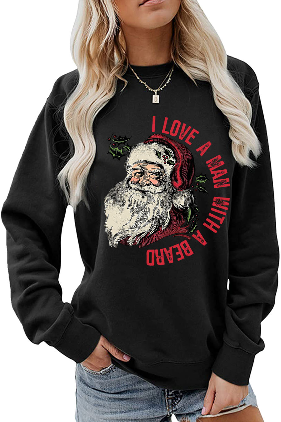 Women's Hoodie Long Sleeve Hoodies & Sweatshirts Printing Christmas Santa Claus Letter display picture 4