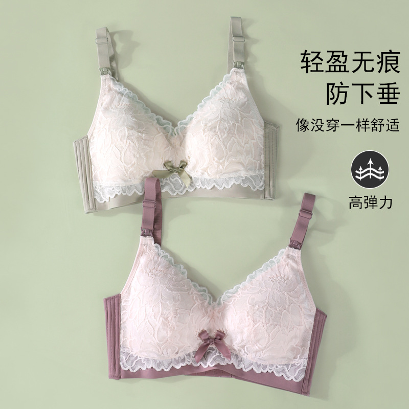 Nursing Bra Summer Thin Model, Cupping & Anti-Sag, Plus Size Postpartum Front-Closure Feeding Bra for Pregnant Women