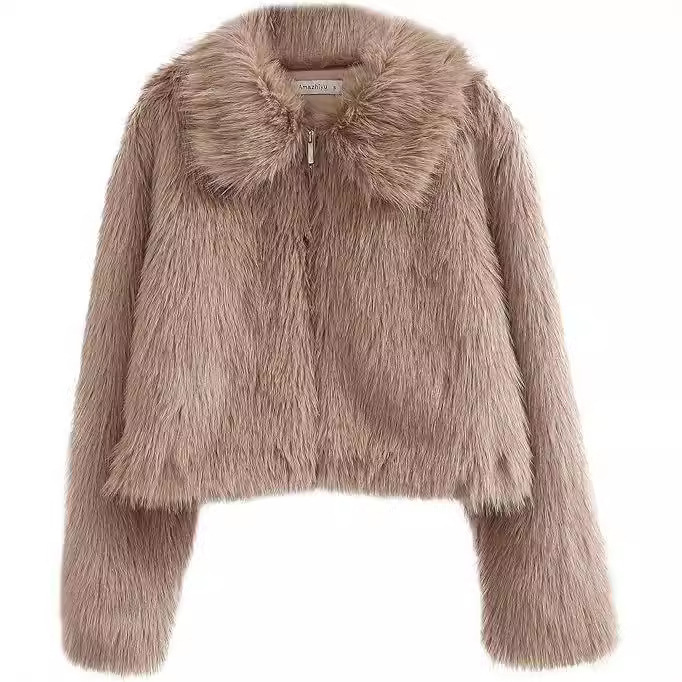 European and American Autumn and Winter New Fur Women's Faux Fur Coat Long Sleeve Jacket Zipper Jacket Warm Toca